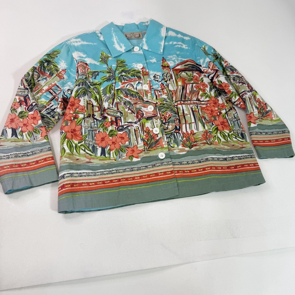Lifestyle Jacket Womens 1X Multicolor Tropical Floral Lined Short Button Front